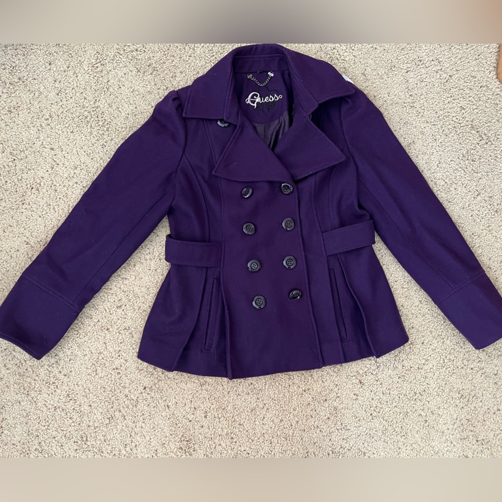 GUESS Purple Pea coat jacket Large